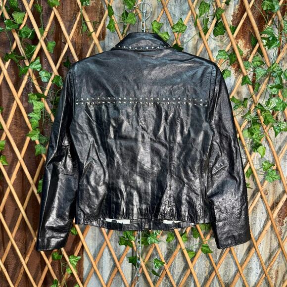 Vintage Y2K John Carlisle leather studded 00s rocker jacket - Picture 2 of 4